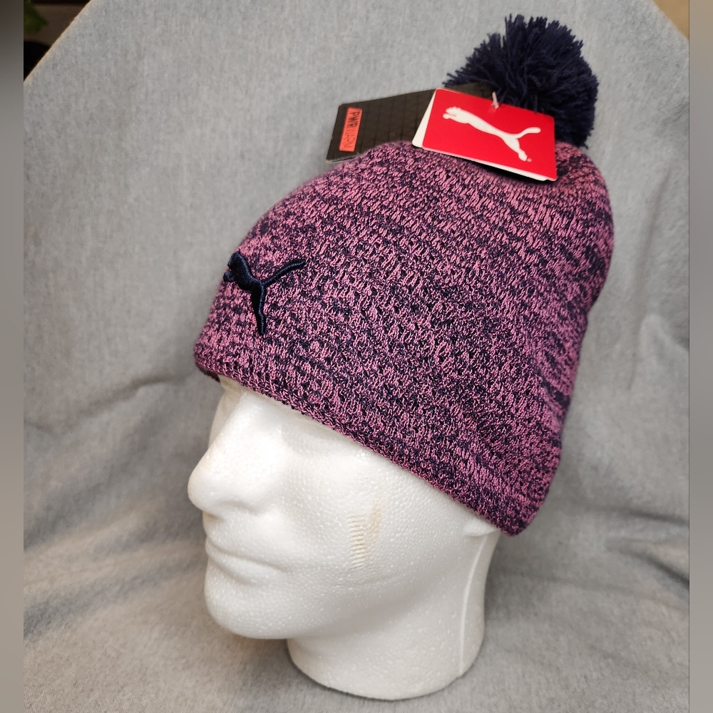 Puma Beanie Toque NWT With Removable Pom Magenta Haze Womens